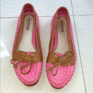 Sperry sz 8 pink/brown woven boat shoes